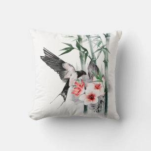 Swallow with Bamboo and flowers Classic Throw Pillow