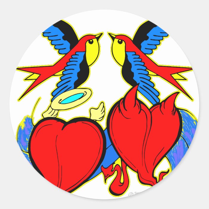 Swallows and Hearts Tattoo Round Sticker