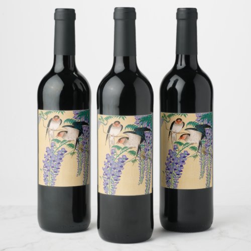 Swallows and Wisteria by Ohara Koson Wine Label