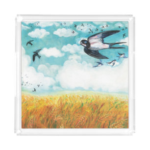 Swallows flying over a wheat field  acrylic tray