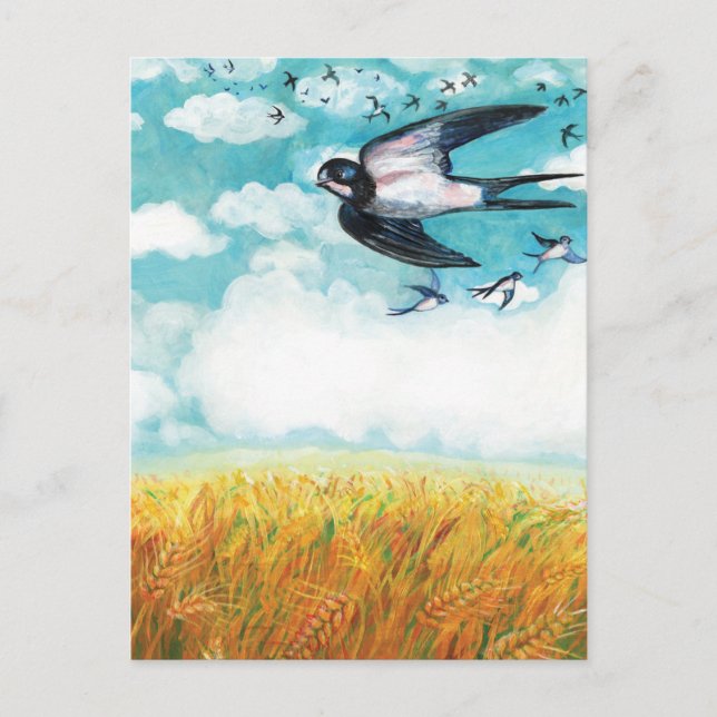 Swallows flying over a Wheat Field    Holiday Postcard (Front)