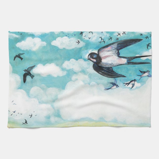 Swallows flying over a wheat field  kitchen towel (Horizontal)
