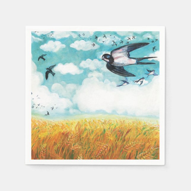 Swallows flying over a wheat field   napkins (Front)
