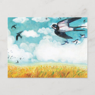 Swallows flying over a Wheat Field Postcard