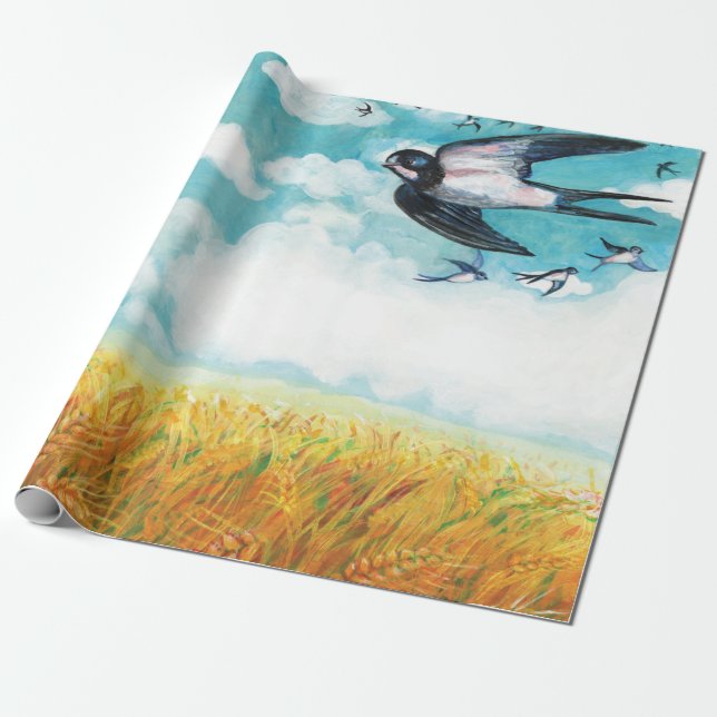  Swallows flying over blue sky   Wrapping Paper (Unrolled)
