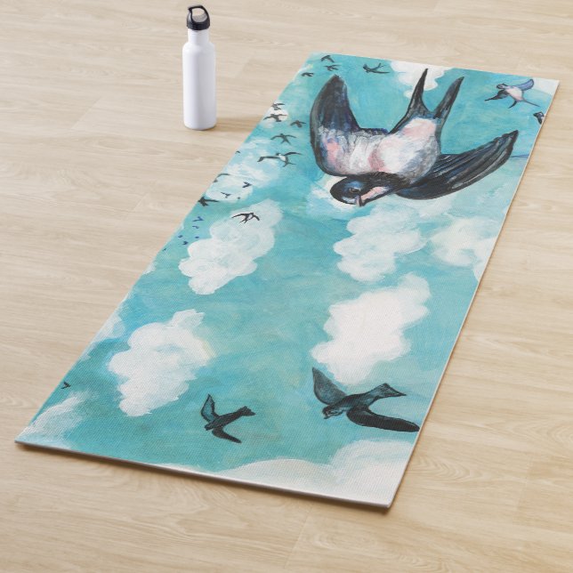 Swallows flying over cloudy blue sky   yoga mat (In Situ)