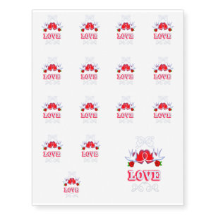 Swallows Hearts And Red Roses Love Wedding Temporary Tattoos