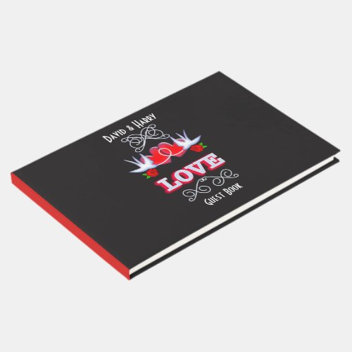 Swallows Love Hearts Roses Red Black Personalized Guest Book