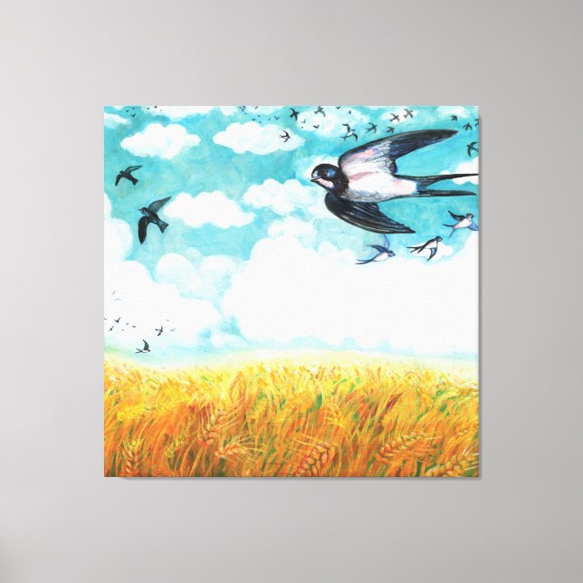  Swallows over a wheat field Illustration   Canvas Print (Front)