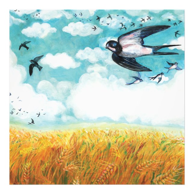  Swallows over a wheat field Illustration  Photo Print (Front)