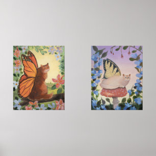 Swallowtail and Monarch Butterfly Cat Fantasy Wall Art Sets