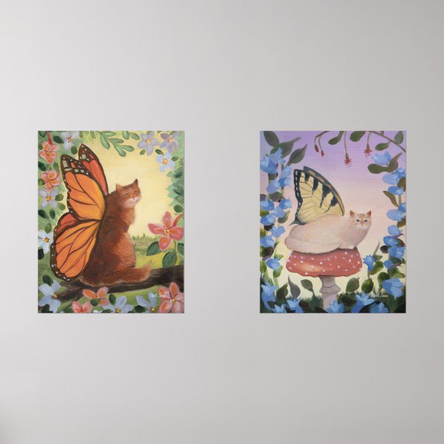 Swallowtail and Monarch Butterfly Cat Fantasy Wall Art Sets (Front)