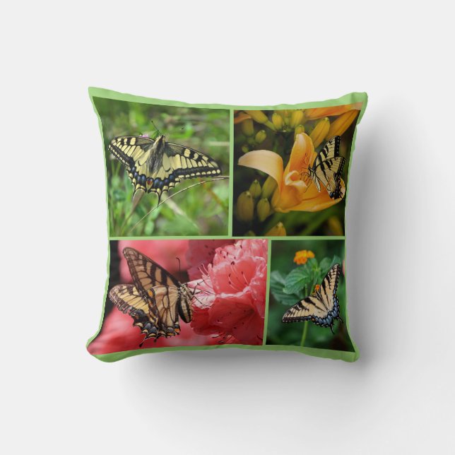 Swallowtail Butterflies Flowers Personalize Name Throw Pillow (Front)