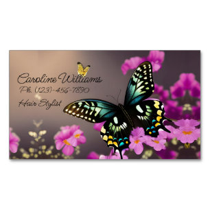 Swallowtail Butterfly and Pink Flowers Business Card Magnet
