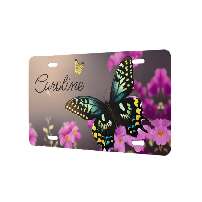 Swallowtail Butterfly and Pink Flowers License Plate (Left)