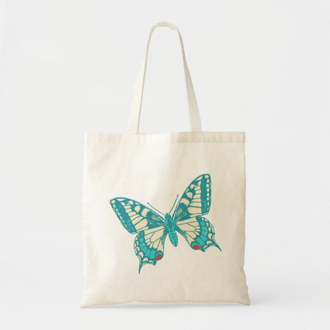 Swallowtail butterfly aqua & cream tote bag (Front)