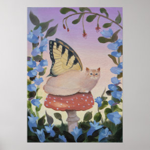 Swallowtail Butterfly Cat on Mushroom Wall Art