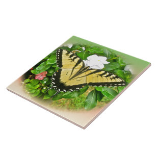 Swallowtail Butterfly - Flowers Ceramic Tile