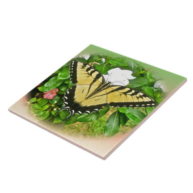 Swallowtail Butterfly - Flowers Ceramic Tile (Side)