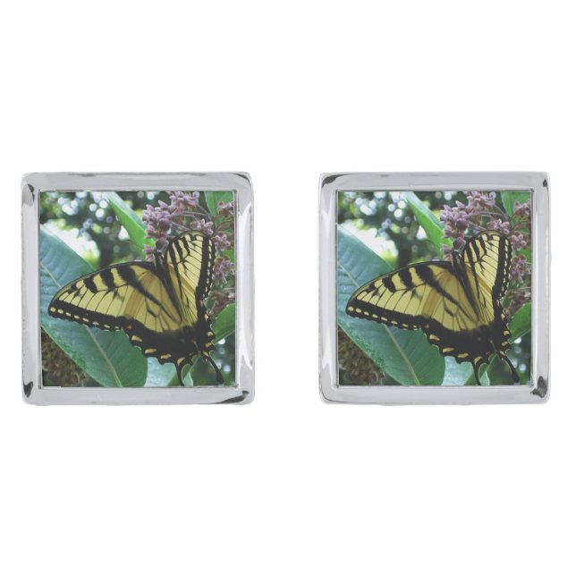Swallowtail Butterfly I on Milkweed at Shenandoah Silver Cufflinks (Front)