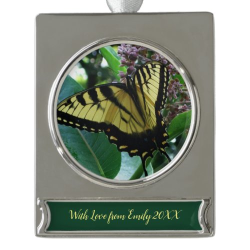 Swallowtail Butterfly I on Milkweed at Shenandoah Silver Plated Banner Ornament