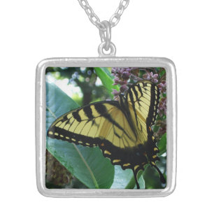 Swallowtail Butterfly I on Milkweed at Shenandoah Silver Plated Necklace