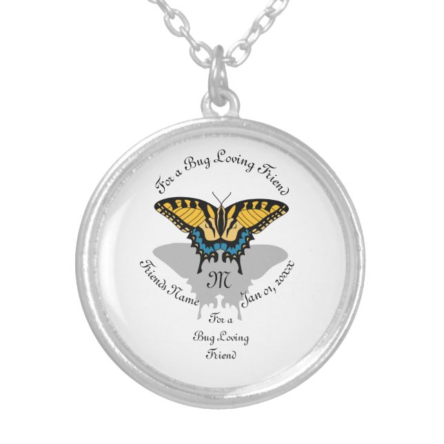 Swallowtail Butterfly Monogram Keepsake Silver Plated Necklace (Front)
