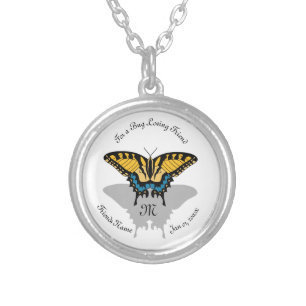 Swallowtail Butterfly Monogram Silver Plated Necklace