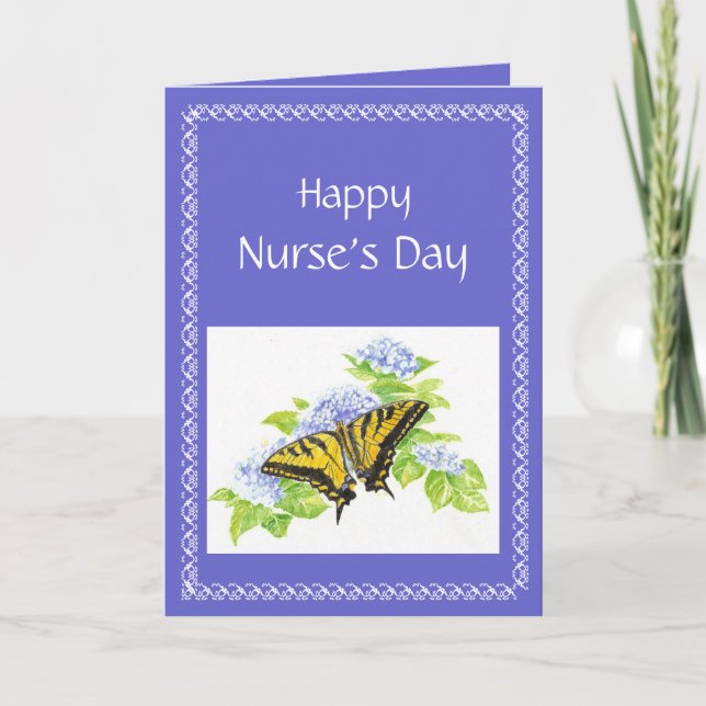Swallowtail Butterfly on Hydrangea Flower art Card (Front)