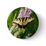 Swallowtail Butterfly on Purple Wildflowers Button