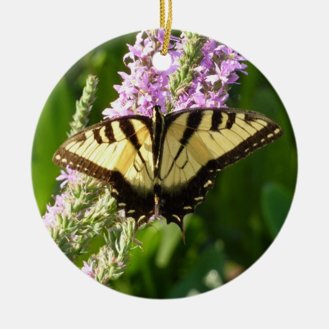 Swallowtail Butterfly on Purple Wildflowers Ceramic Ornament (Front)