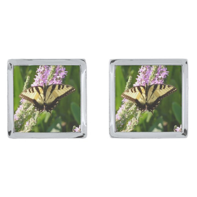 Swallowtail Butterfly on Purple Wildflowers Cufflinks (Front)
