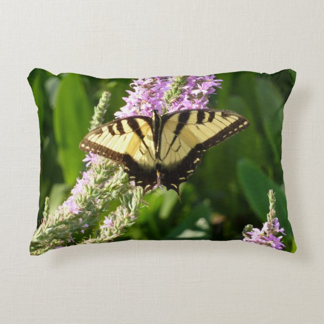 Swallowtail Butterfly on Purple Wildflowers Decorative Pillow (Front)