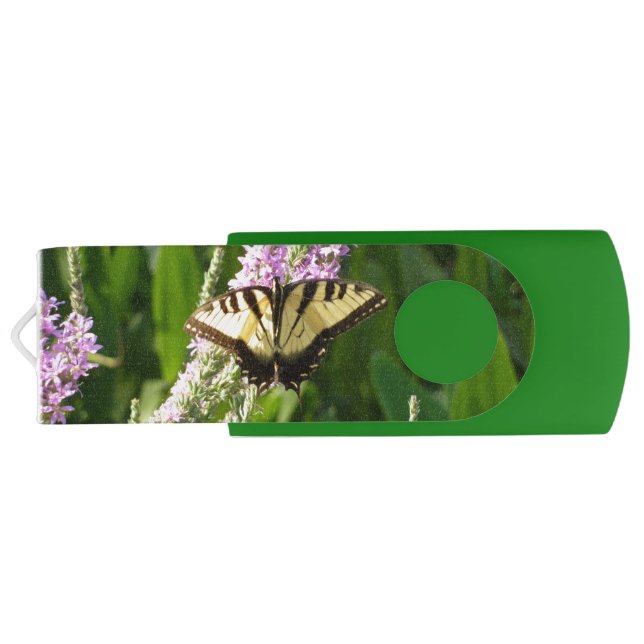Swallowtail Butterfly on Purple Wildflowers Flash Drive (Back)