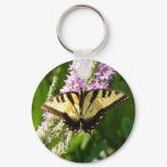 Swallowtail Butterfly on Purple Wildflowers Keychain