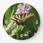 Swallowtail Butterfly on Purple Wildflowers Large Clock