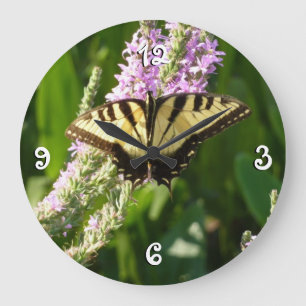 Swallowtail Butterfly on Purple Wildflowers Large Clock