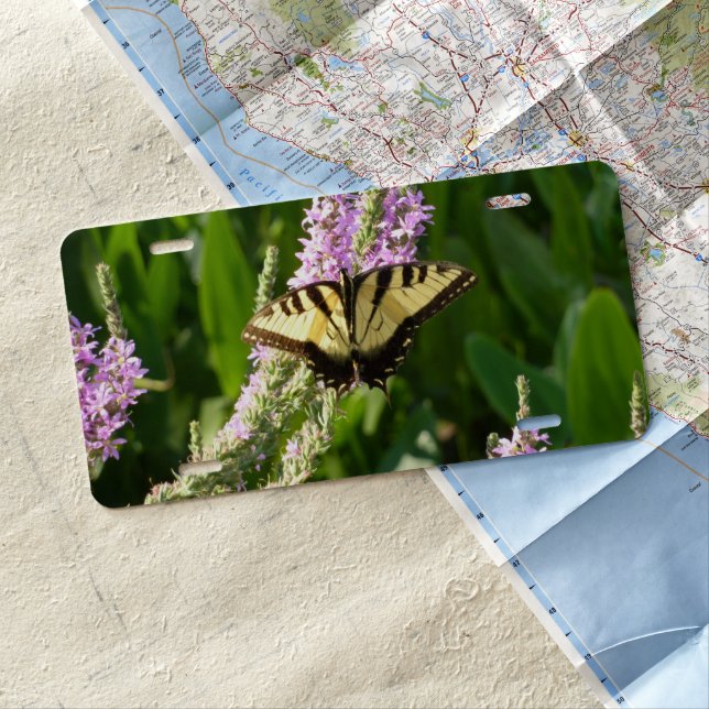 Swallowtail Butterfly on Purple Wildflowers License Plate (In Situ)