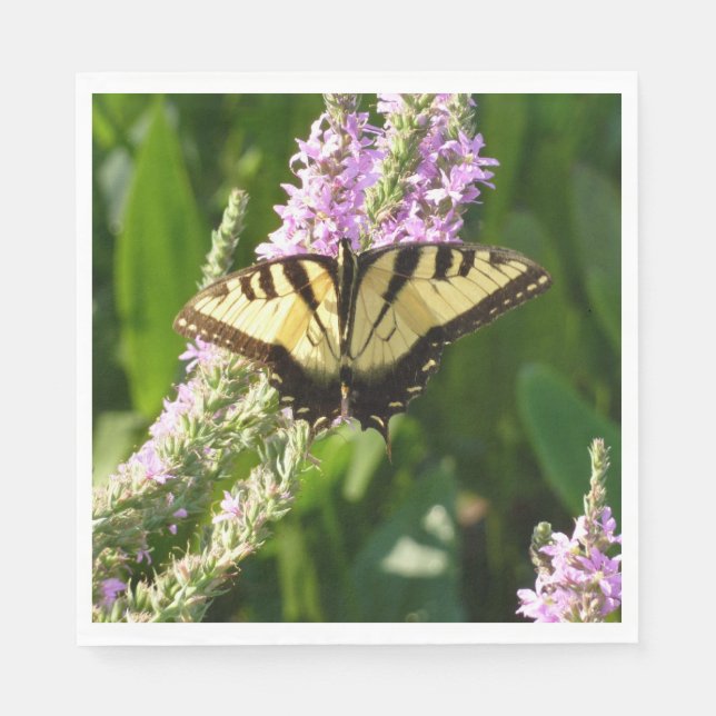 Swallowtail Butterfly on Purple Wildflowers Paper Napkins (Front)