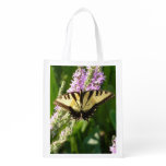 Swallowtail Butterfly on Purple Wildflowers Reusable Grocery Bag