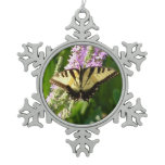 Swallowtail Butterfly on Purple Wildflowers Snowflake Pewter Christmas Ornament