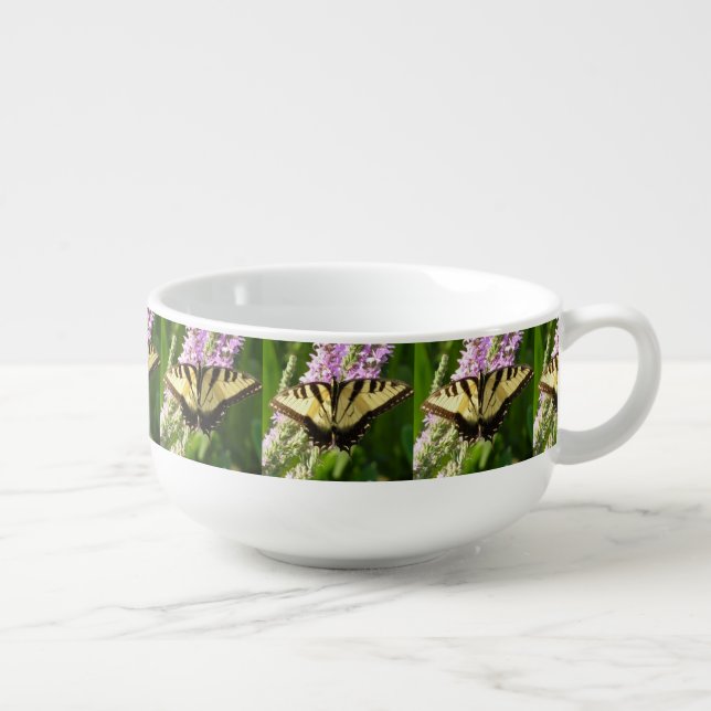 Swallowtail Butterfly on Purple Wildflowers Soup Mug (Left)