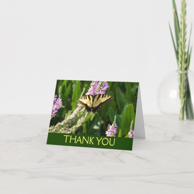 Swallowtail Butterfly on Purple Wildflowers Thank You Card (Front)