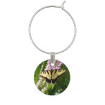 Swallowtail Butterfly on Purple Wildflowers Wine Glass Charm