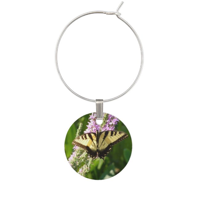 Swallowtail Butterfly on Purple Wildflowers Wine Glass Charm (Front)
