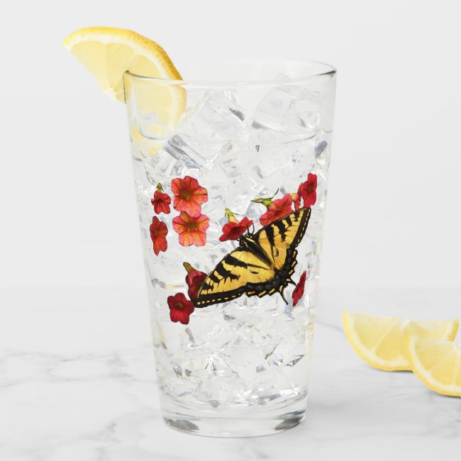 Swallowtail Butterfly on Red Flowers Glass Tumbler