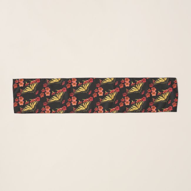 Swallowtail Butterfly Red Flowers Chiffon Scarf