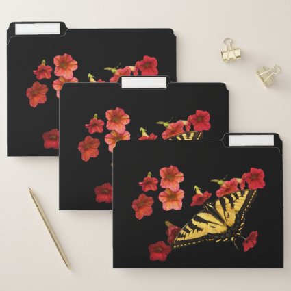 Swallowtail Butterfly Red Flowers File Folder Set