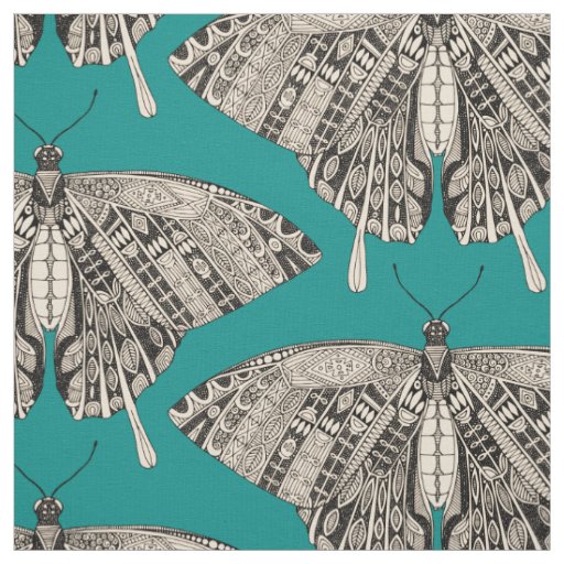 swallowtail butterfly teal black fabric