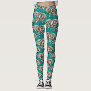 swallowtail butterfly teal black leggings